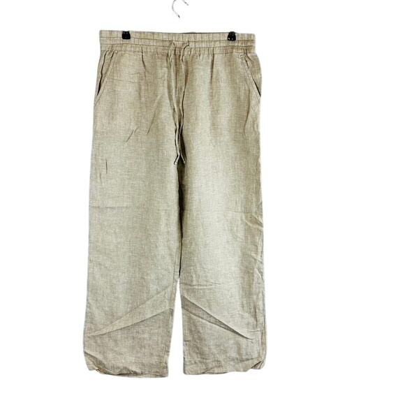 Tommy Bahama Womans Sz Large Pants Wide Leg 100% Linen Pockets Pull On Tan - Picture 1 of 9
